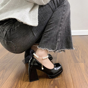 Zapatos Mary Jane Franceses para Mujer, Novedad 2026, con Lazo de Perlas, Tacón Grueso, <span class=keywords><strong>Sandalias</strong></span> de un Botón, Estilo Hada, Zapatos de Cuero Pequeños - Product Image 2