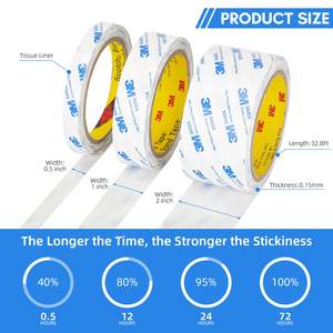 Ruban adhésif en tissu double couche 3M 9448A, ruban adhésif translucide amovible pour l'art en mousse, l'artisanat, la fixation de plaques signalétiques - Product Image 4