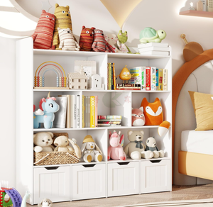 Armario <span class=keywords><strong>de</strong></span> Almacenamiento <span class=keywords><strong>de</strong></span> <span class=keywords><strong>Juguetes</strong></span> <span class=keywords><strong>para</strong></span> Niños <span class=keywords><strong>con</strong></span> 4 <span class=keywords><strong>Cajones</strong></span> Extraíbles y 8 Estantes Abiertos, Organizador <span class=keywords><strong>de</strong></span> <span class=keywords><strong>Juguetes</strong></span> Blanco <span class=keywords><strong>con</strong></span> <span class=keywords><strong>Ruedas</strong></span> Ocultas, Estantería Infantil - Product Image 2