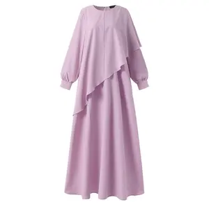 Elegant Comfortable Breathable Turkish Sundress Muslin Kaftan Dress For Women Solid Color Long Sleeve Gown