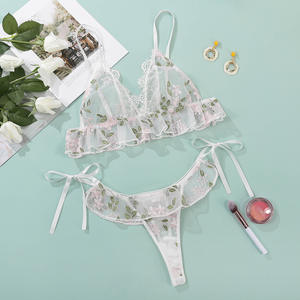 ODM Nouvelle lingerie érotique en trois pièces pour femmes, style européen américain, sexy, en maille polyester brodée - Product Image 3