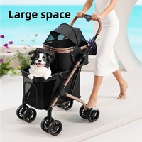 Poussette pour animaux de compagnie à double couche, capacité 35 kg, 4 roues avec amortissement, pliage à un bouton, personnalisable OEM