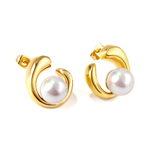 Fashion <b>Stud</b> <b>Earrings</b> White Pearl Circle Shape Stainless Steel For Women Party Jewelry - Product Image 5
