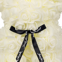 Hfloral Ours en roses artificielles en mousse naturelle 25 cm, réaliste, avec éclairage LED, romantique, pour la remise des diplômes