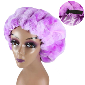 HZM-23252 vente chaude personnalisé flou femmes bonnets de couchage grand velours réglable tresse bonnets <span class=keywords><strong>pour</strong></span> bonnet de nuit protection <span class=keywords><strong>coiffure</strong></span> - Product Image 3