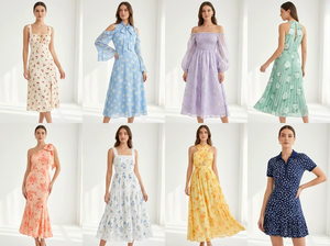 <b>Summer</b> Ruffle Hem Dress Mixed Patterns Wholesale Loose Slim Outdoor Random Mix Adult Ladies China Model 2026.4 - Product Image 1