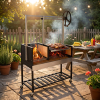 Chariot de barbecue commercial en acier inoxydable avec levage par volant et étagères latérales en V