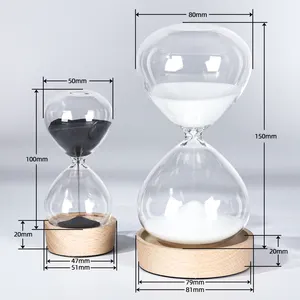 Relógio de areia com base de madeira e estilo personalizado, relógio de areia de vidro transparente de 15 30 60 minutos, cor banhada