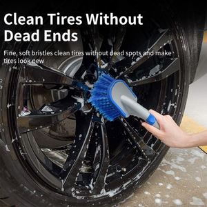 Brosse de nettoyage de roues et jantes en plastique à long manche et poils souples pour le detailing automobile - Product Image 3
