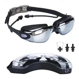 Professional Waterproof Swimming Goggles Mirrored Lens Swim Goggles With Plastic Case And Nose Clip Earplugs