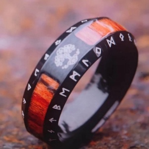 Bague Viking en Acier Inoxydable 316 Yunnique pour Homme, Incrustation Bois Argent Vieilli, Yggdrasil Audacieux, Style Biker Punk, Cadeau - Product Image 2