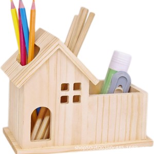 Wooden House Shaped Storage Box Desktop Organizer Pen Holder Eco Friendly Solid Wood Sundries <b>Container</b> - Product Image 2