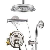 Ensemble de robinetterie de douche antique Homekicen avec pommeau de pluie de 9 pouces à montage au plafond, bec de baignoire cascade et douchette à main vintage, système 3 voies