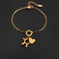 Pulsera de cadena de acero inoxidable chapada en oro de 14K para mujer con colgante de perro globo y corazón, joyería Emanco