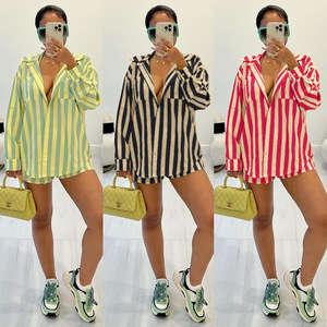Automne femmes vêtements Offre Spéciale printemps décontracté Street Wear à manches longues dépouillé imprimé chemise et short 2 pièces ensemble - Product Image 1