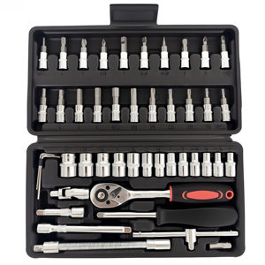 46pcs chủ cơ khí công cụ Kit với 3/8 "ratchet, <span class=keywords><strong>SAE</strong></span>/Metric ổ cắm, Torx/Hex Bit, mở rộng Bars-chuyên nghiệp cấp-001 - Product Image 1