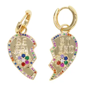 promotion valentines gift gold plated micro pave colorful cz heart charm earring