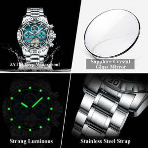 Reloj POEDAGAR 1423 para Hombre, Cronógrafo de Acero Inoxidable, Resistente al Agua, con Manecillas Luminosas, Reloj Mecánico Automático con Fecha y Día de la Semana - Product Image 6