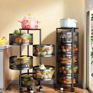 3-6 ярусная кухонная вращающаяся корзина для овощей, фруктов, корзина для хранения, тележка и тележка с колесами