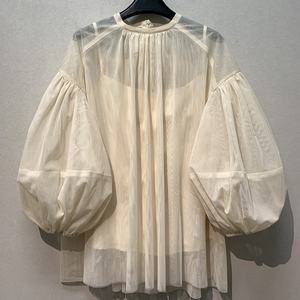 Chic <span class=keywords><strong>tul</strong></span> cuello redondo manga farol suelta blusa informal camisas con camisola para verano ropa de mujer - Product Image 1