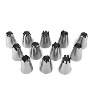 Manjia Large Size Stainless Steel Cake Decorating Tip Icing Nozzle Cupcake Tools 12 Pcs Cake Nozzle Icing Piping Tip Set