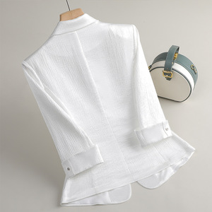 White Women's Blazer Three Quarter Sleeve Solid Color Breathable Polyester <b>Suit</b> Top - Product Image 3