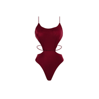Meilleure Vente Maillot de Bain Monokini Rouge Sexy pour Femme, Une Pièce, Découpes Latérales, Décoration Corde, Coupe Haute, Bretelles Fines, Plage