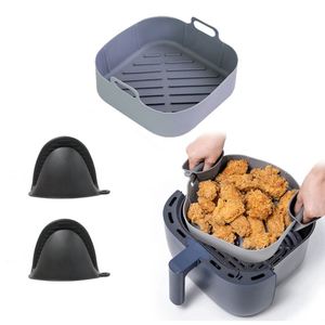 Cesta de silicona reutilizable para freidora de aire, apta para alimentos, rectangular, con circulación de aire para freidora de aire - Product Image 1