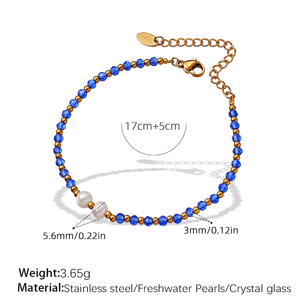 SL148EBG Pulsera de perlas de agua dulce de cristal azul