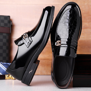 Mocassins en cuir verni pour hommes, noirs, à bout pointu, chaussures formelles pour mariage, travail, agent de sécurité - Product Image 2