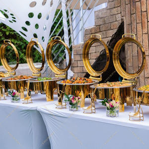 새로운 스타일 스테인레스 스틸 6L 골드 라운드 뷔페 장비 차핑 접시 음식 따뜻한 요리 홈 레스토랑 호텔 뷔페 부품 - Product Image 4