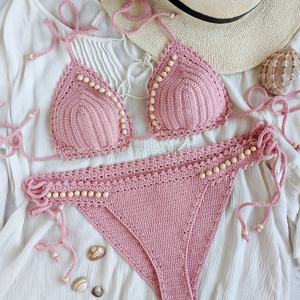 Ensemble de bikini en crochet fait main personnalisé, motif floral, maillot de bain tricoté sexy, ensemble 2 pièces, maillot de bain pour femmes, vêtements de plage - Product Image 5