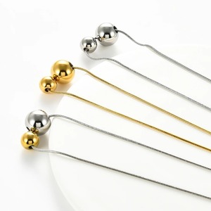 Collier tendance en acier inoxydable avec grandes et petites perles, breloques unisexes minimalistes couleur or et argent, cadeau de fiançailles - Product Image 5