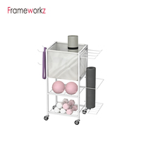 Chariot de rangement fitness sur roulettes pour tapis de yoga, rouleau de mousse de yoga, bande de résistance, haltères et kettlebells, avec sac en toile