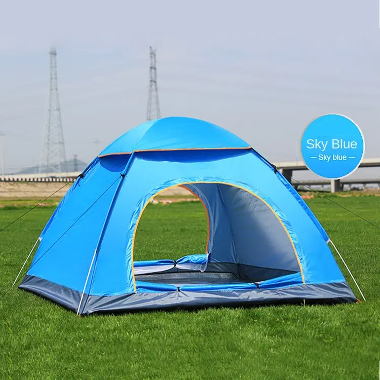 사용자 정의 로고 인쇄 쉬운 완전 자동 3-4 인 비치 야외 텐트 방수 캠핑 텐트