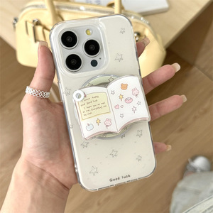 เคสโทรศัพท์ลายดาวและหนังสือสไตล์มินิมอล พร้อมกระจกและขาตั้งแม่เหล็ก สำหรับ iPhone 16 Pro Max 15 14 13 ผู้หญิง - Product Image 4