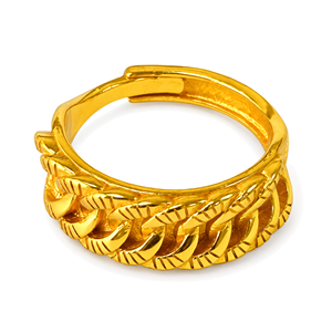 Iris Gold Plated <b>Ring</b> With Engraved Leaf Pattern Classic Plain Band Unisex Daily Wear Jewelry - Product Image 1