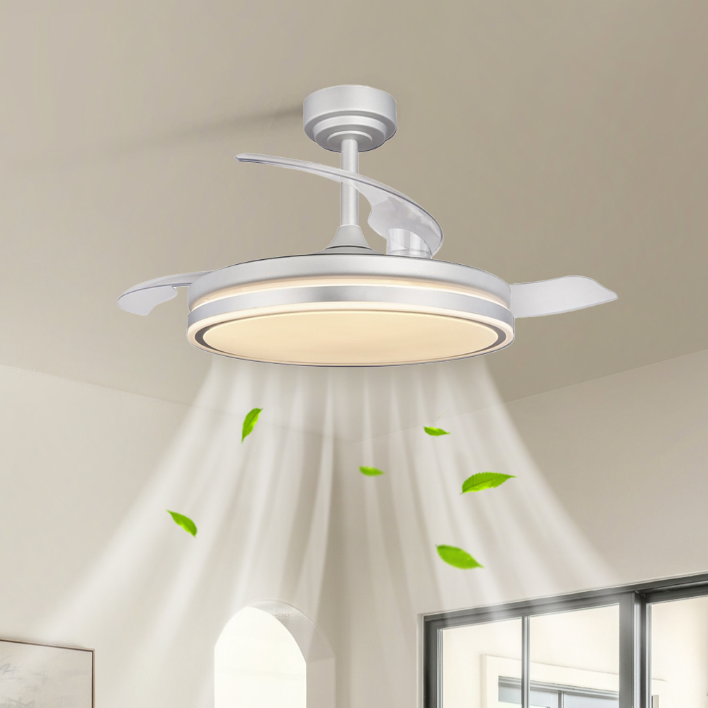 KBS 42 Inch 3 Invisible Blade Ceiling Lamp with Fan Modern Smart Unique Ceiling Fan Light with Remote Control