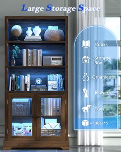 Estantería Moderna <span class=keywords><strong>de</strong></span> Nogal al por Mayor con Luces LED y Puertas <span class=keywords><strong>de</strong></span> Cristal, Mueble Alto <span class=keywords><strong>de</strong></span> Madera para Exhibición y Almacenamiento para Sala <span class=keywords><strong>de</strong></span> Estar - Product Image 4