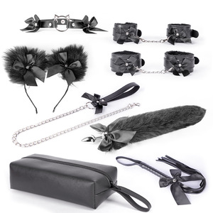 Ensemble SM érotique Black Wolf : Nœud Papillon, Collier, Menottes, Fouet, Laisse, Contraintes, Bondage, Dominance, Équipement de Stimulation Adulte - Product Image 1