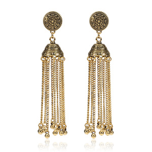 Boucles d'oreilles pendantes style indien vintage avec pompons, plaquées or 22 carats, bijoux de fête pour femmes - Product Image 6