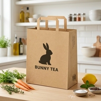 Sacs en papier kraft personnalisés avec logo, poignées plates et trou de ventilation latéral pour les salons de thé, les bubble tea et les restaurants – Vente en gros