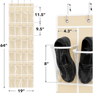 24 Pocket Over The Door <b>Shoe</b> Organizer Beige Hanging <b>Storage</b> For <b>Shoes</b> Behind Door Wall Mount - Product Image 2