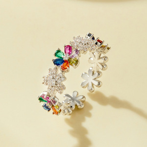 Flower Shape Micro Set Zircon <b>Adjustable</b> <b>Ring</b> For Women Party Jewelry R15258 - Product Image 4
