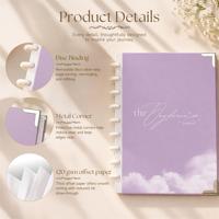 Carnet de notes créatif personnalisé B5 avec couverture en papier nuage rêveur violet, reliure à disque, impression couleur et coins métalliques