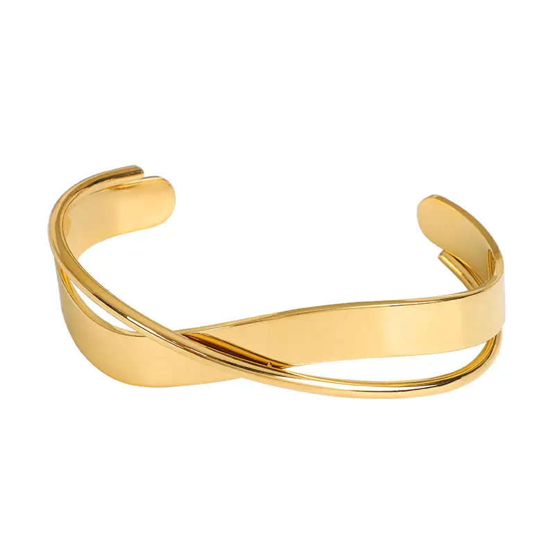 Fshiaon Bán Buôn Tùy Chỉnh Thời Trang Thép Không Gỉ Trang Sức 18K Mạ Vàng Chữ Thập Mở Vòng Đeo Tay Bangle Đối Với Phụ Nữ