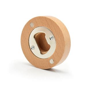 Abridor de Botellas Magnético de Madera de Haya con Logotipo Personalizable, Imán Redondo para Refrigerador - Product Image 1