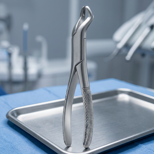 Forceps d'extraction dentaire manuel, pour dents supérieures centrales et latérales, avec poignée à crochet et prise moletée, argenté, instrument chirurgical de classe I - Product Image 2