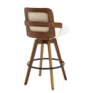 Modern 360 Swivel Rattan <strong>Back</strong> Bar <strong>Stool</strong> <strong>with</strong> Upholstered Seat and Bentwood Frame for Kitchen Counter Height - Product Image 2