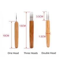 Aiguilles à crochet en bambou personnalisées Leeons, tête en acier inoxydable, pour dreadlocks et locs, tailles 0,5 mm/0,75 mm, styles à une, deux ou trois têtes